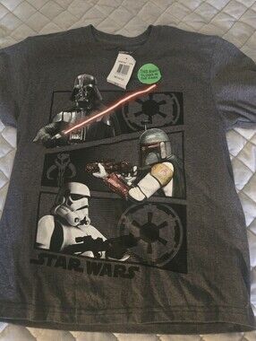 Star Wars Gray Graphic Tee with Darth Vader, Boba Fett & Stormtrooper